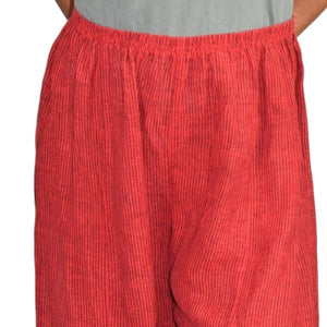 Blanque Linen Pants Red Stripe Front Slit Wide Leg Pull On High Waist Lagenlook Size XL