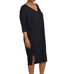 Natalie Busby Dress Black Bamboo Jersey Midi Day Easy Casual T Shirt Size Small