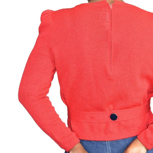 Vintage St John Top Red Sweater Santana Knit Shoulder Pads Puff Sleeve Marie Gray Size 4