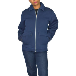 ASOS Scuba Jacket Navy Blue Utility Workwear Coat Chore Zip Front Collared Size Medium