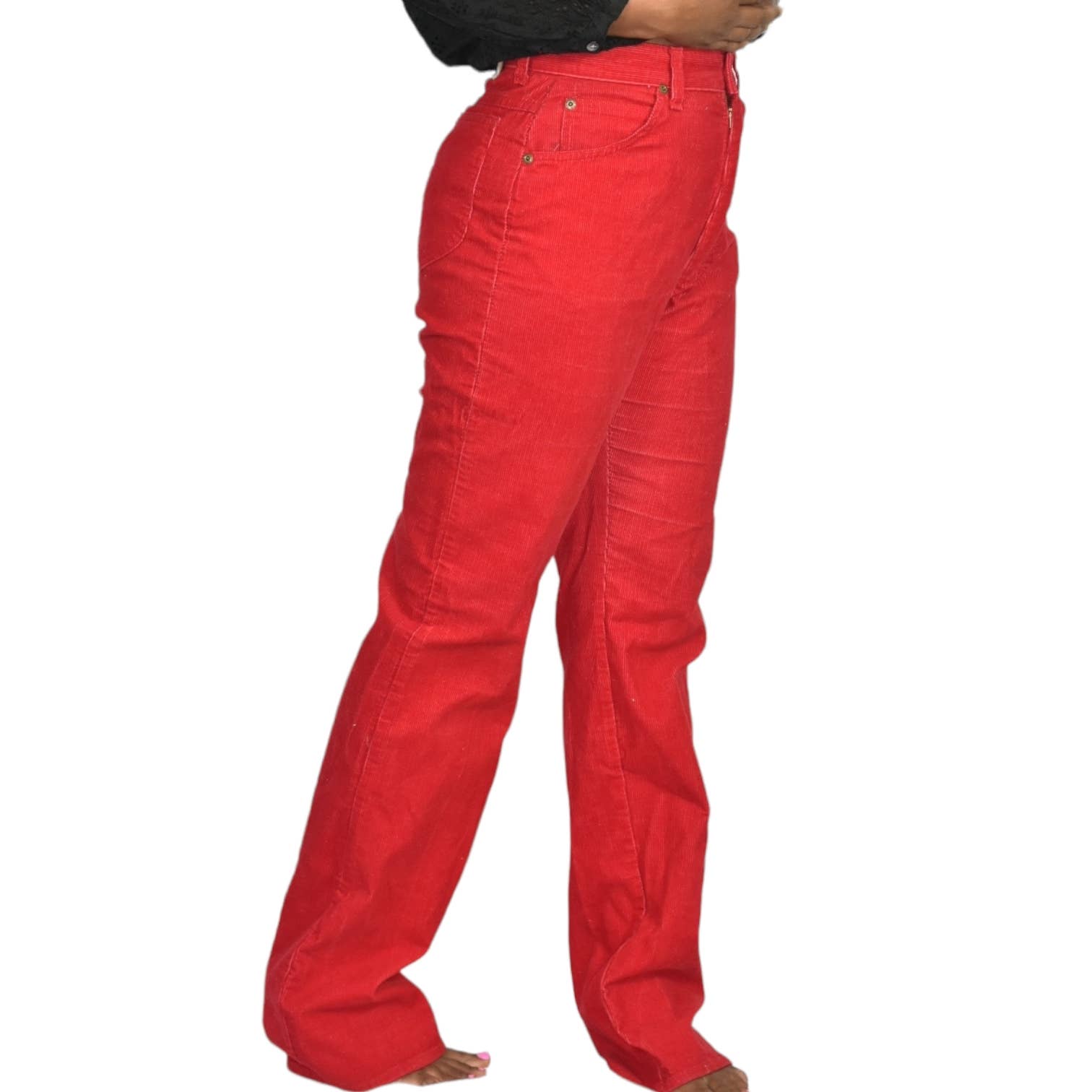 Vintage Lee Corduroy Pants Red 80s High Waist Straight Leg Retro Cords Size 28