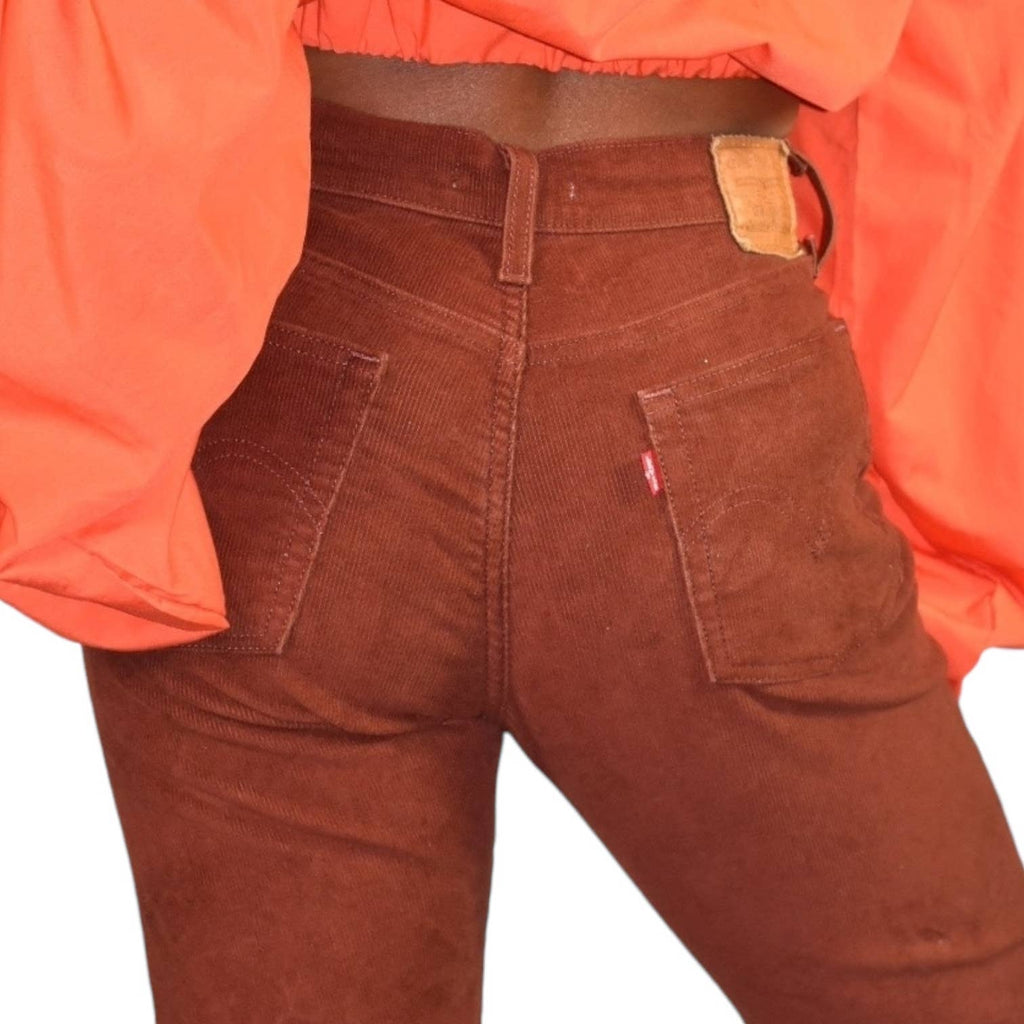 Levis Corduroy Pants Brown Wedgie Straight High Waist Ankle Button Fly Retro Size 27