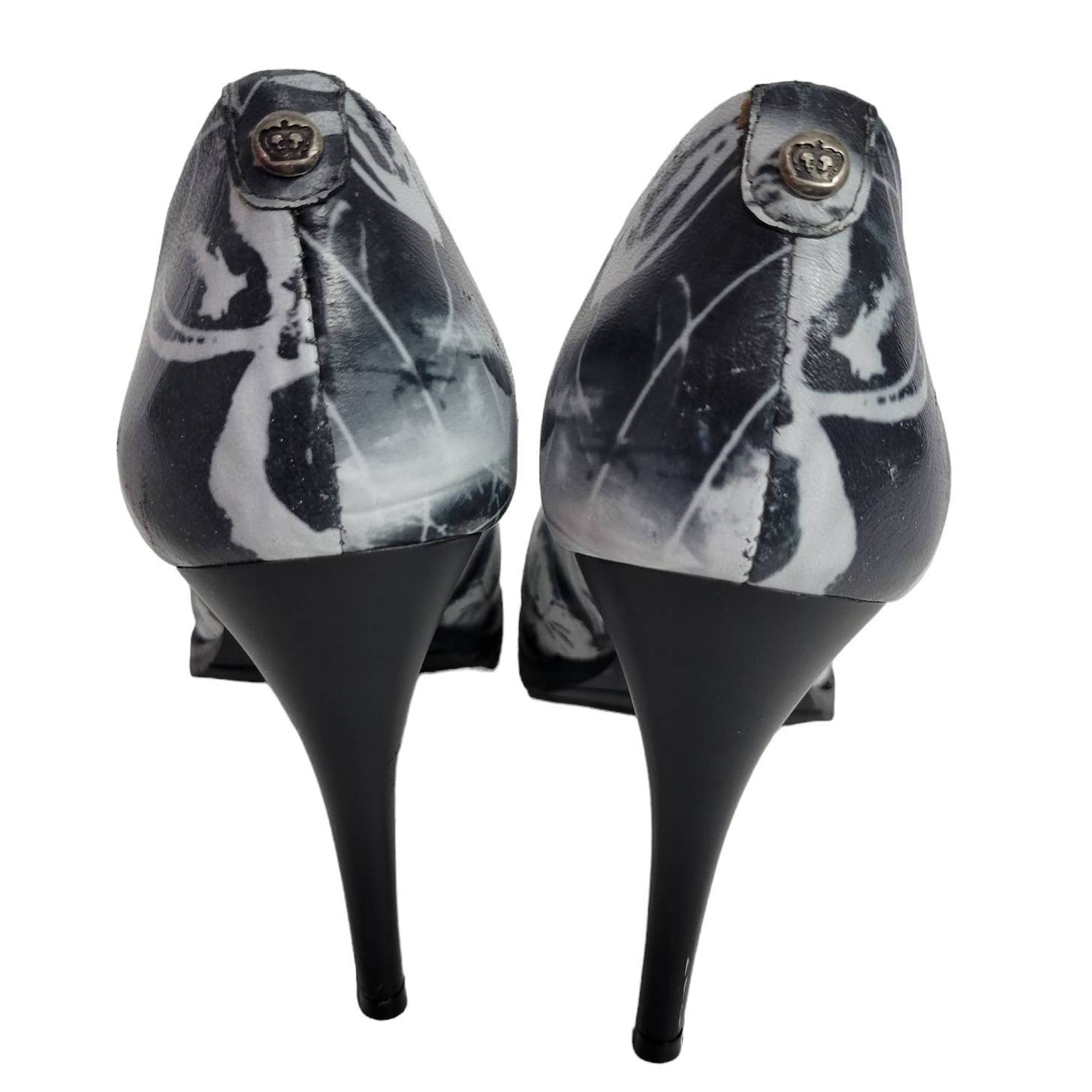 Madre Skull Heels Black White Printed Skeleton Graffiti Tattoo Stiletto Lug Sole Pumps Size 9