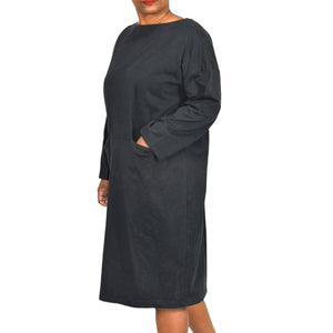 TOAST Tunic Dress Black Tent Sheath Oversized Fisherman Smock Pocket Size Medium