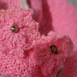 Vintage Boucle Shift Dress Pink Mini Rosettes Sleeveless Knit Mod Textured Size Small
