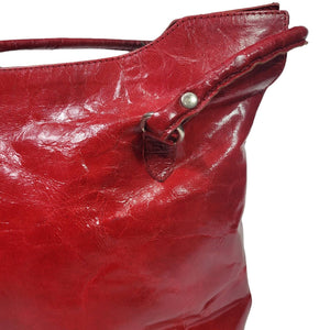 Vintage Laurel Burch Bucket Tote Leather Shoulder Bag Red Glazed Leather Horses Mustang Shiny Wearable Art