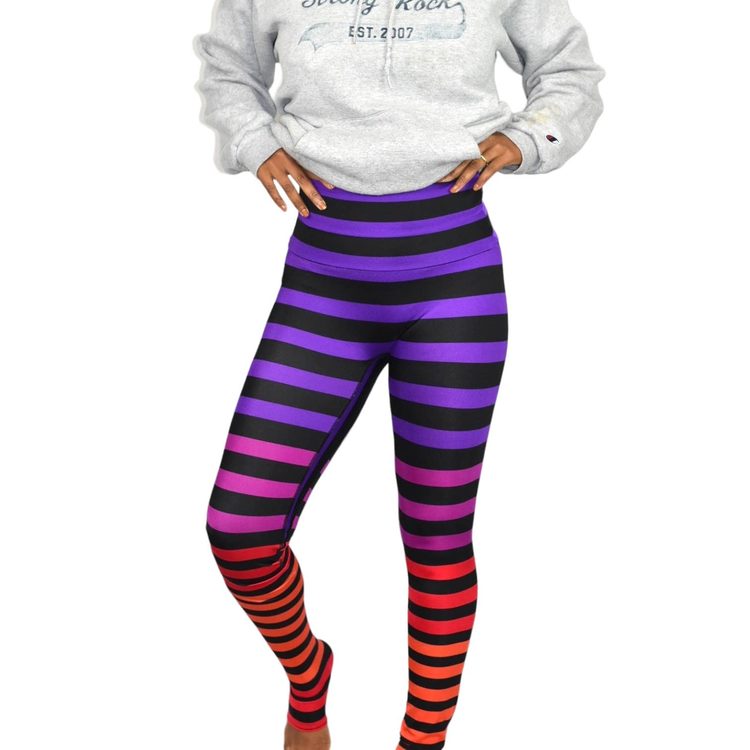 K Deer Mabel Leggings Multicolor Purple Striped Ombre Rainbow High Waist Full Length Size Medium