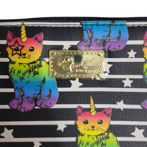 Luv Betsey Johnson Wristlet Pouch Kitty Cat Rainbow Unicorn Multicolor Clutch Bag