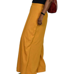 Lykke Wrap Pants Yellow Wide Leg High Waist Palazzo Goldenrod Linen Size Medium