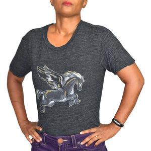 Bimba y Lola Pegasus T Shirt Grey Tee Stallion Wings Horse Crew Neck Size Small