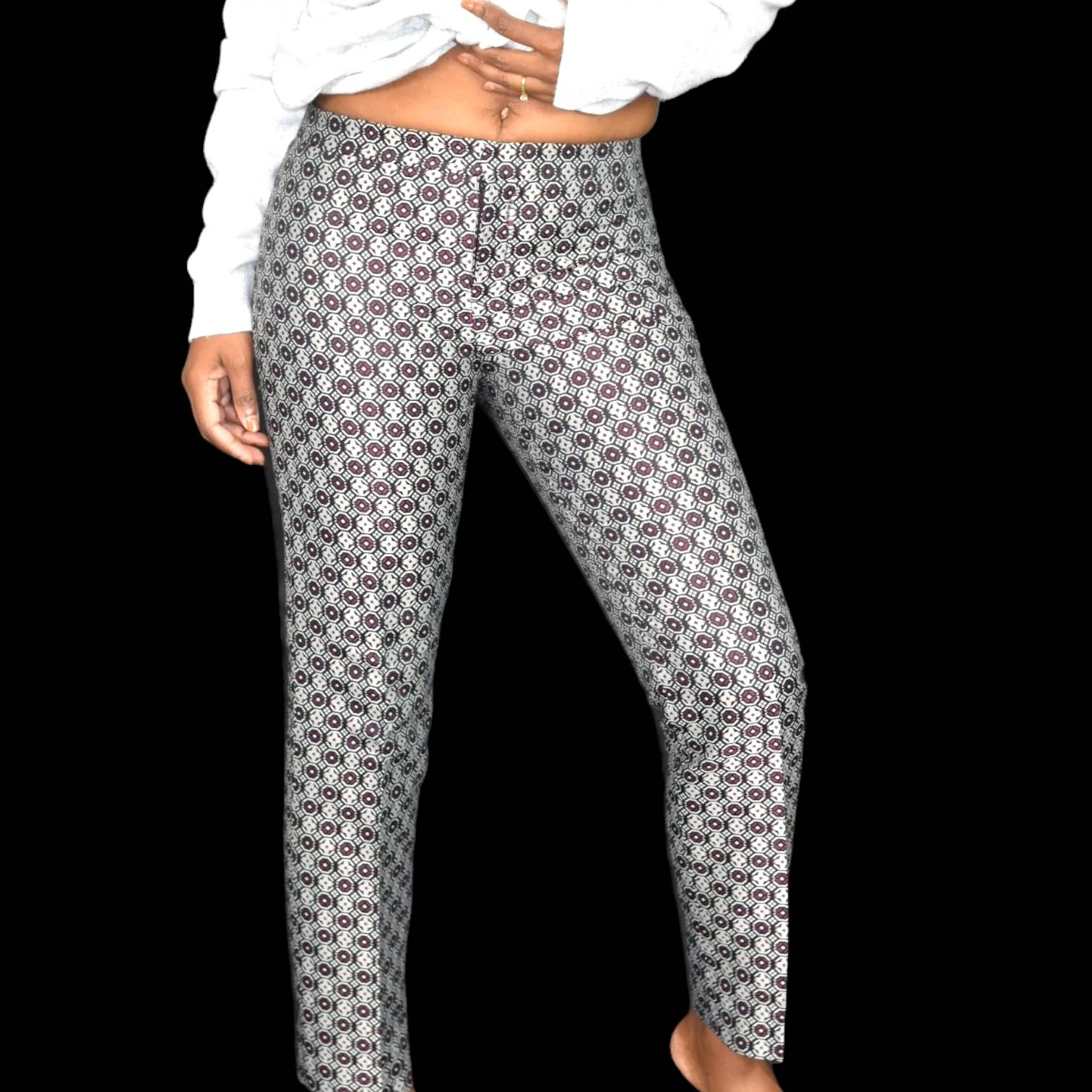 Club Monaco Aida Brocade Trousers Grey Jacquard Ankle Pants Slim Patterned Dressy Size 2