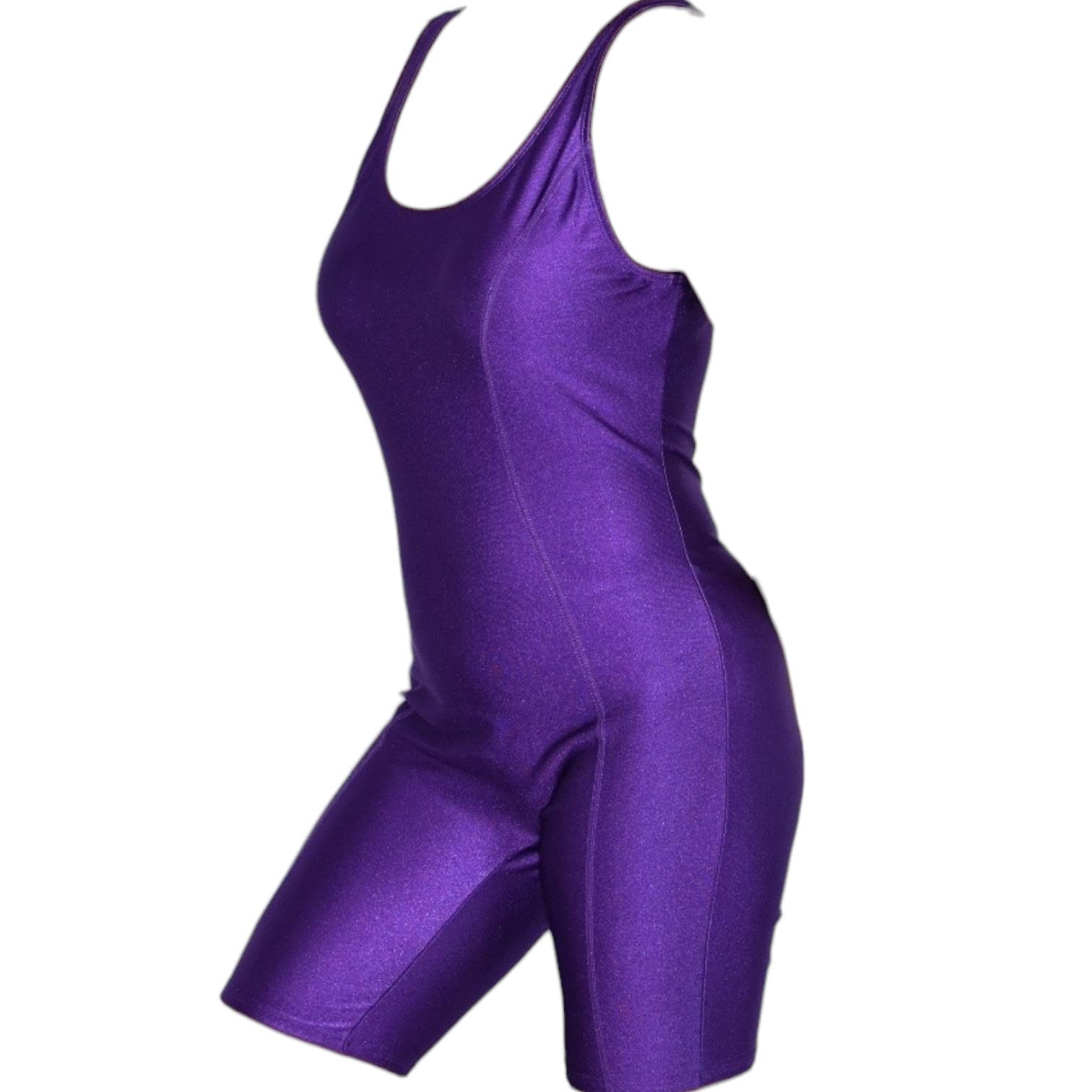 The Body Co Vintage Nylon Unitard Purple Bike Romper Catsuit One Piece Singlet Activewear Shiny 90s Size XL