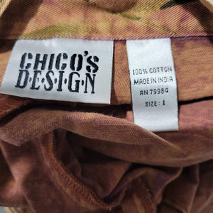 Vintage Chicos Print Jeans Brown Palm Leaves Foliage Tropical High Waist Size 8