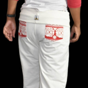 Nilla Shields Fold Over Pants Cream White Wide Leg Lounge Stretch Fair Isle Print Y2K Size Medium
