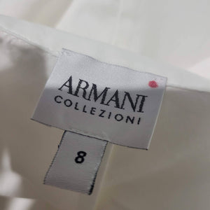 Armani Collezioni Poplin Blouse White Sleeveless Shirtwaist Ruched Stretch Size Medium