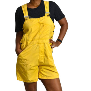 Vintage Bib Overalls Shorts Yellow Cotton Denim Shortalls 90s Y2k Dungarees Size Medium