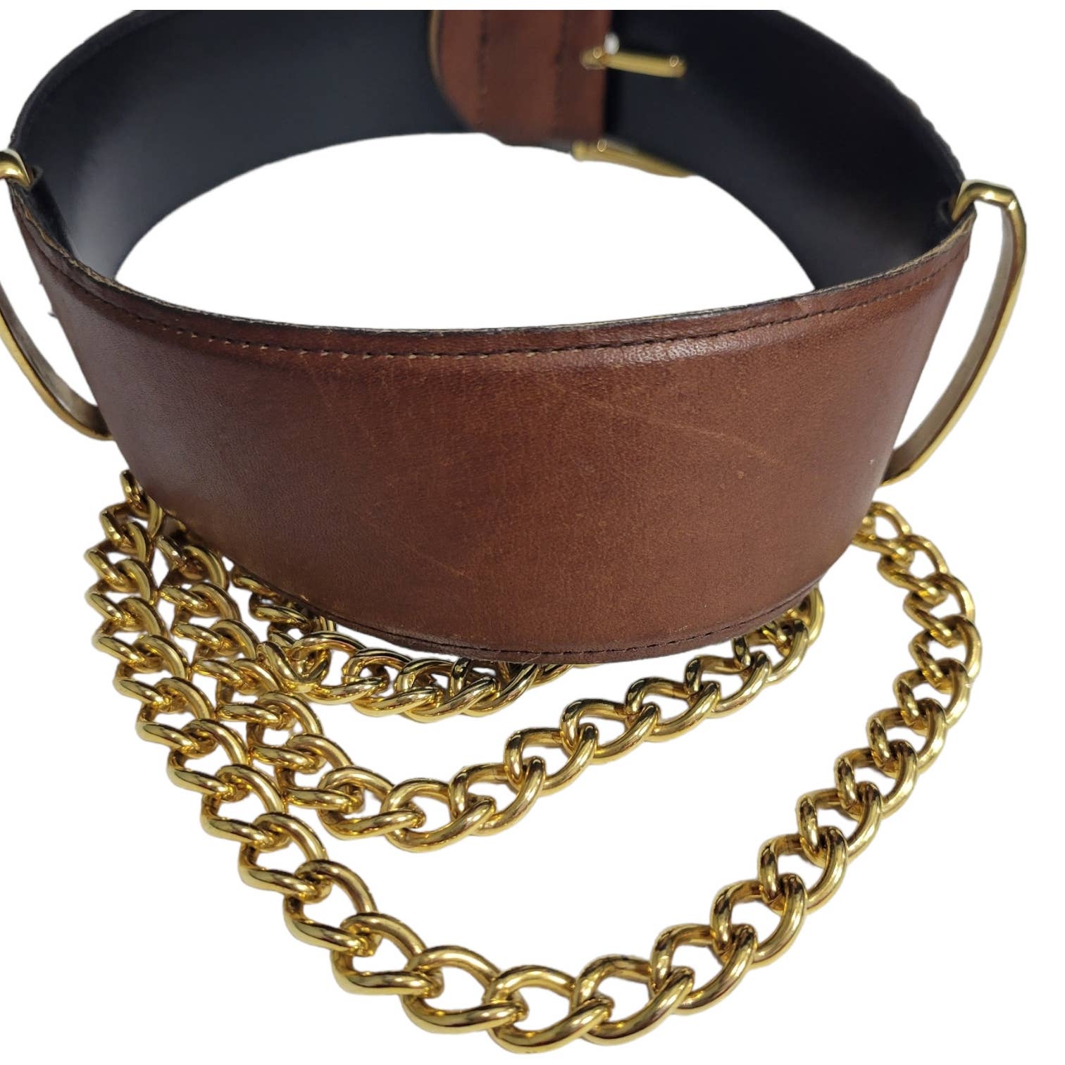Vintage Avignon Chain Link Belt Brown Waist Accent Layered Leather Wide Size Small