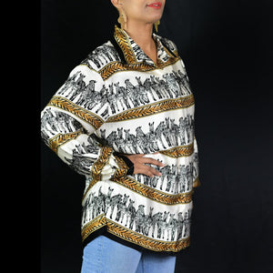 Vintage Jessica Holbrook Silk Zebra Blouse Size Large