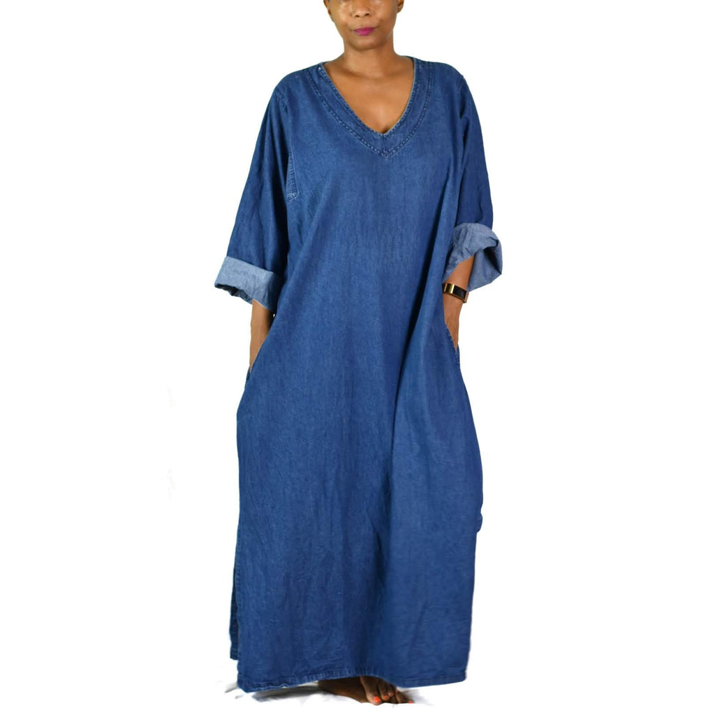 J Peterman Denim Caftan Dress Size XL
