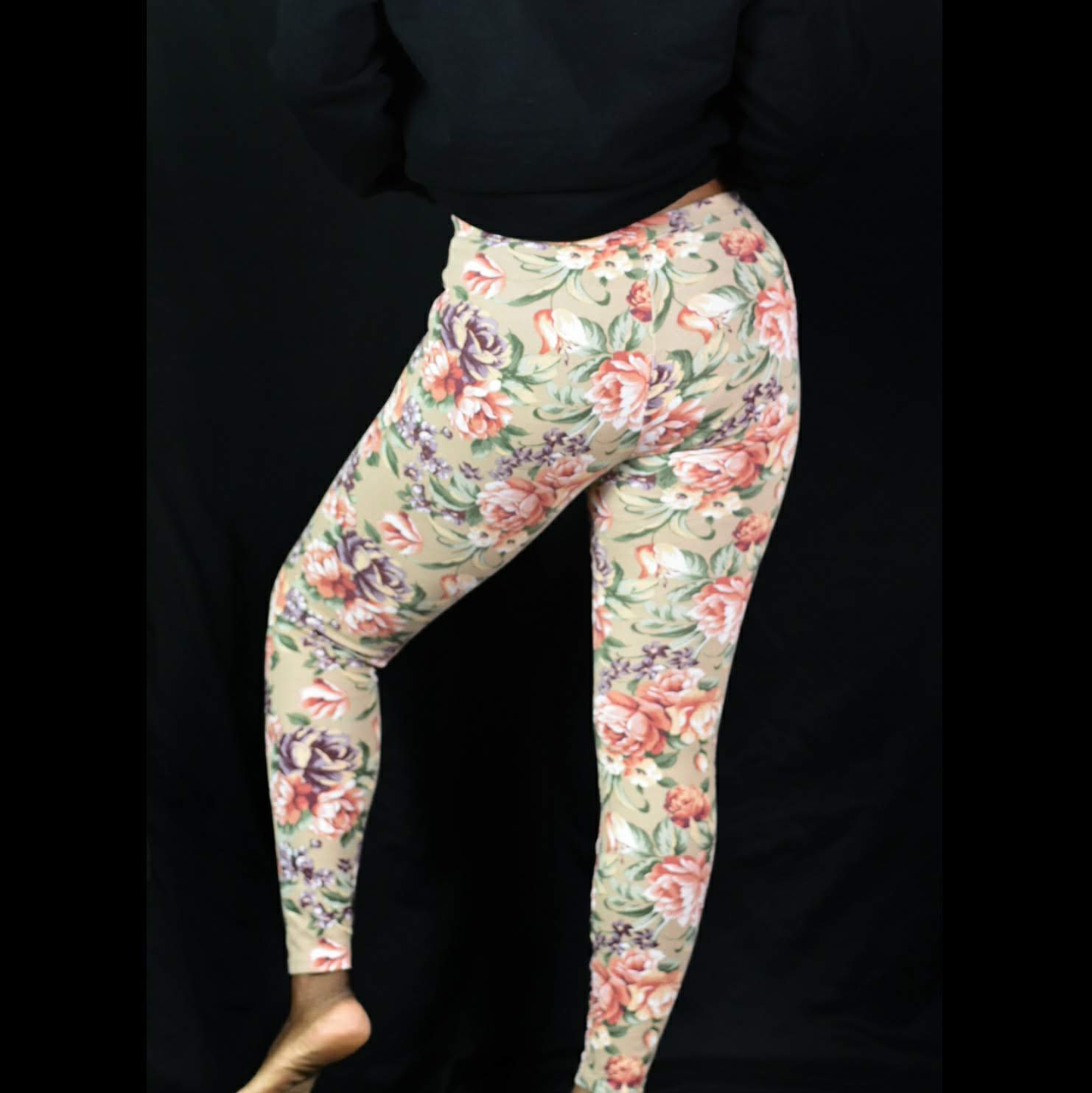 Vintage Express Tricot Floral Leggings Size Small