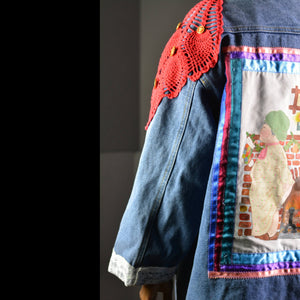 Vintage Custom Denim Jacket Doily Shabby Granny Chic Size Small Medium