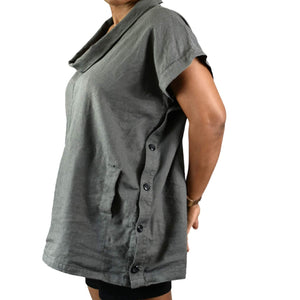 Linen Side Button Tunic Top