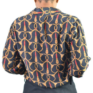 Vintage Ann Taylor Horse Bit Print Silk Shirt Size Small