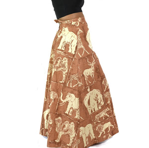 Vintage 70s Safari Print Maxi Skirt Size XS