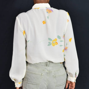 Vintage 70s Lanvin Pastel Floral Blouse Top Size Medium