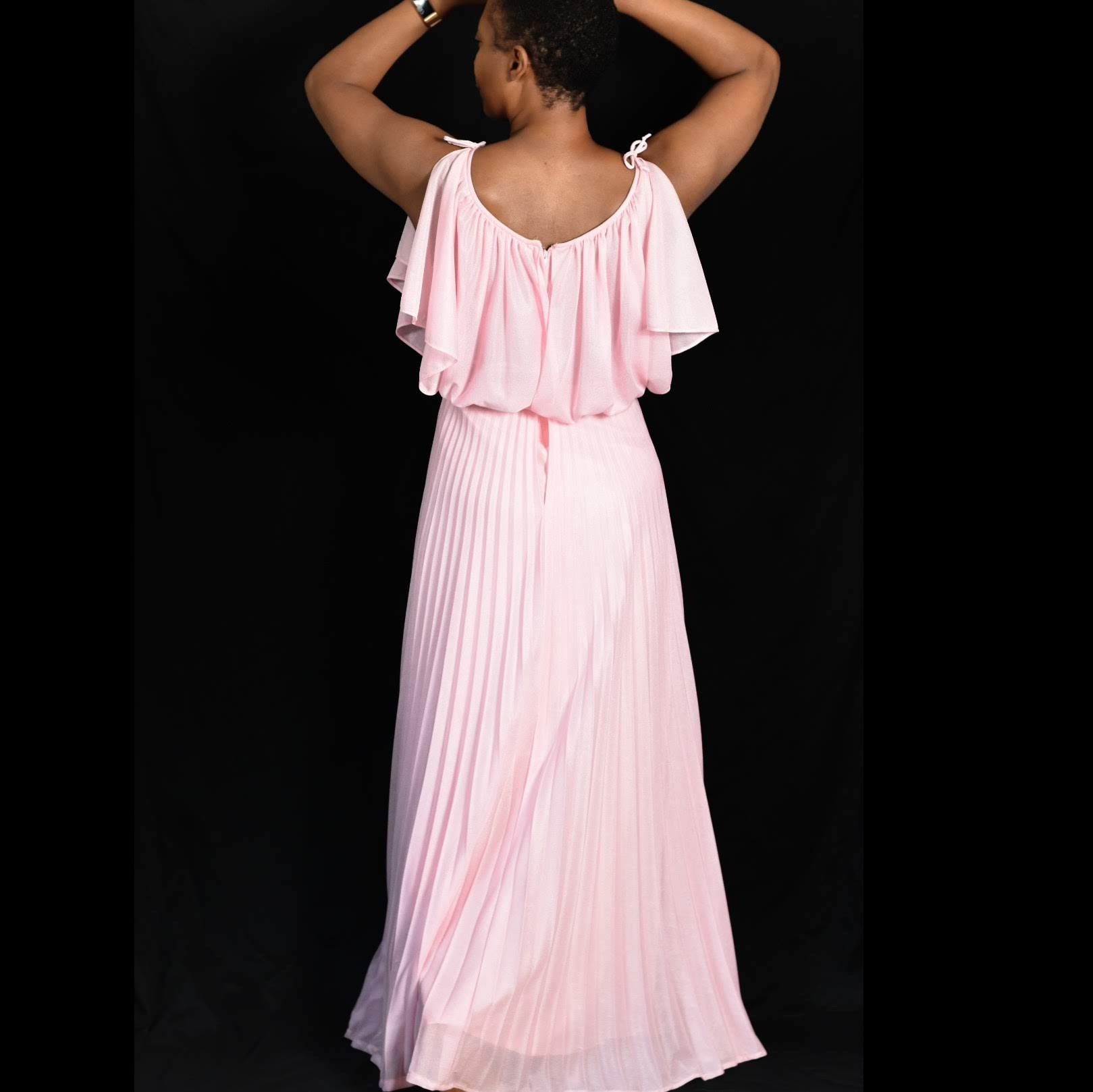Vintage Pink Chiffon Maxi Dress Size Small