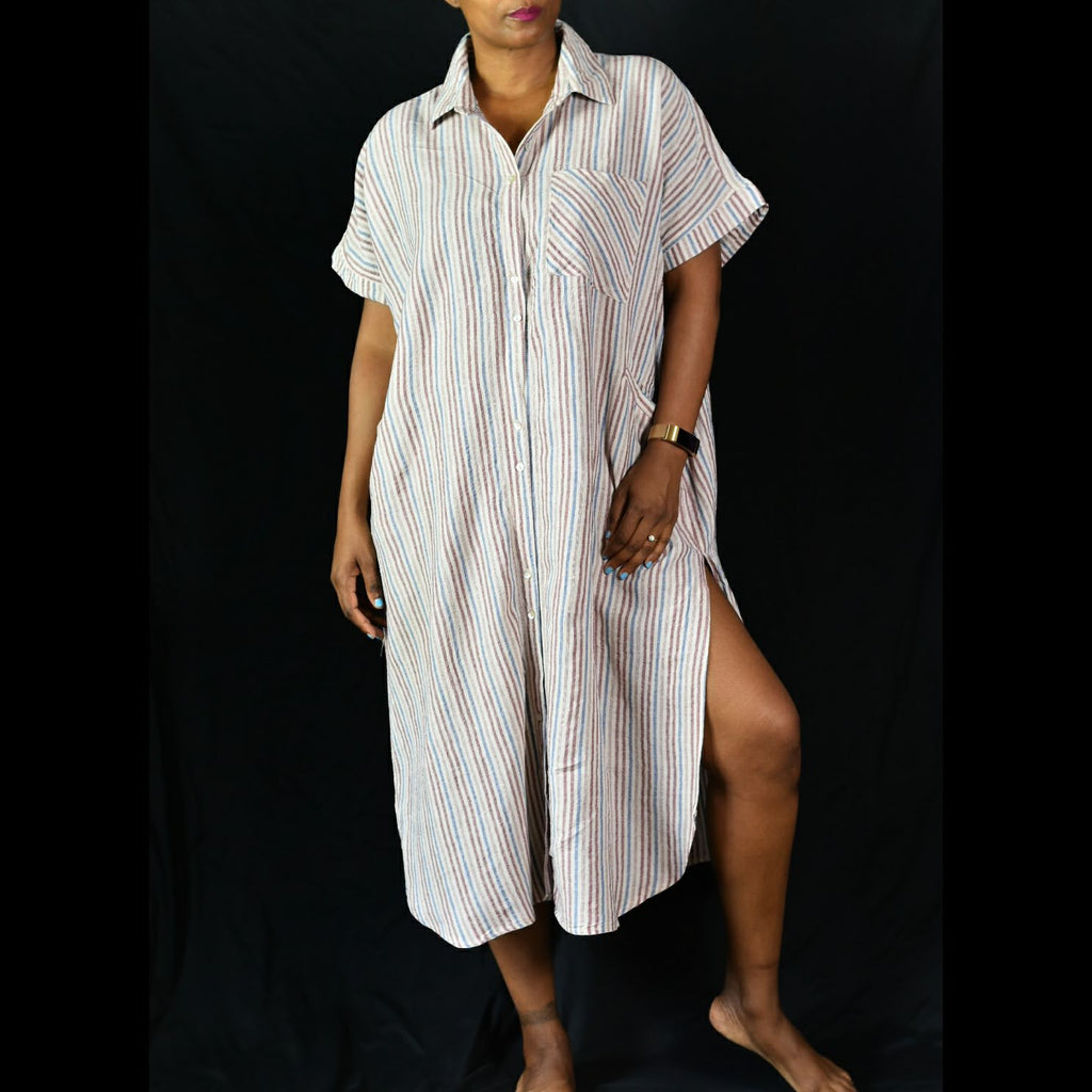 Easel Striped Shirtdress Size Medium