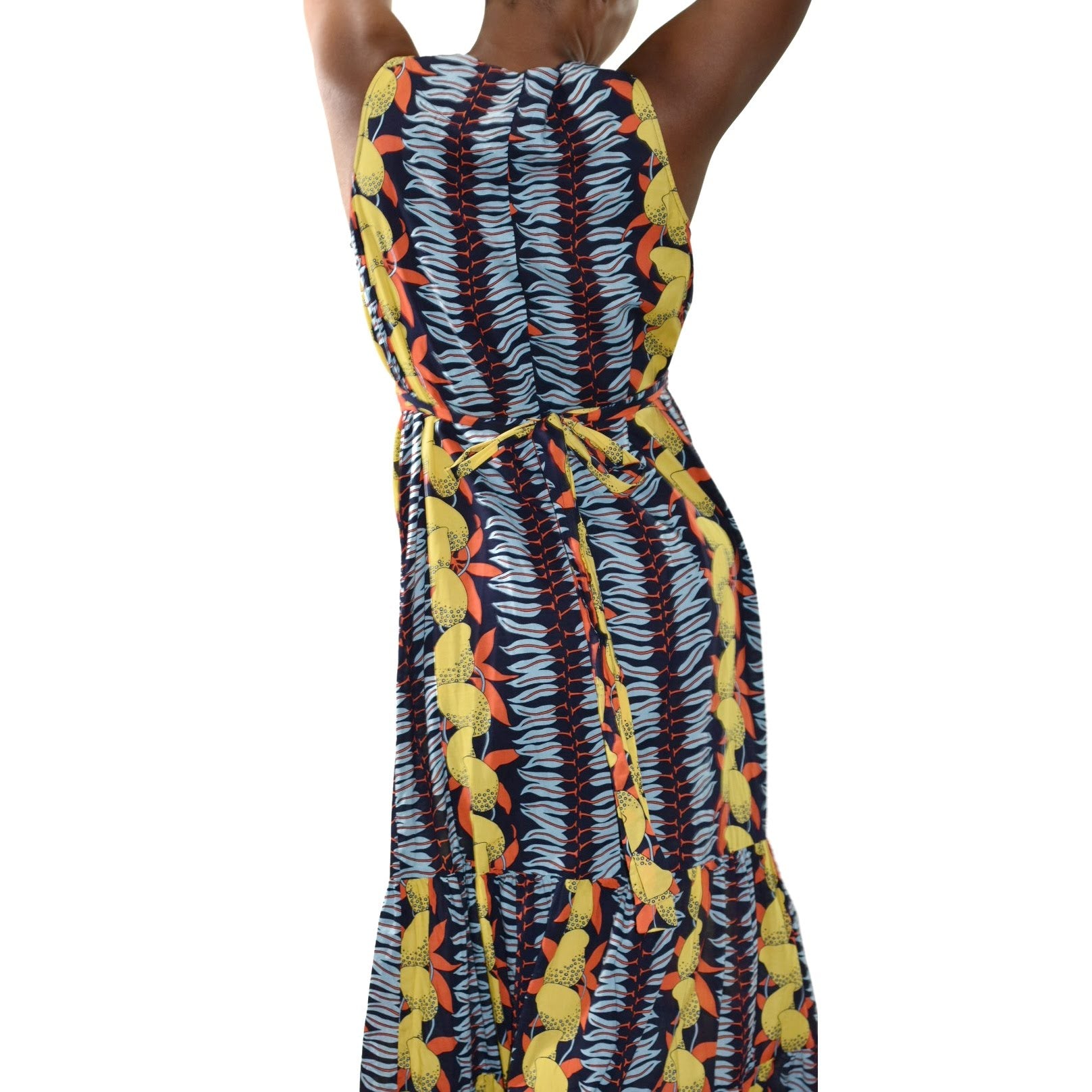 Cabi Tiered Tropical Print Maxi Dress Size Medium
