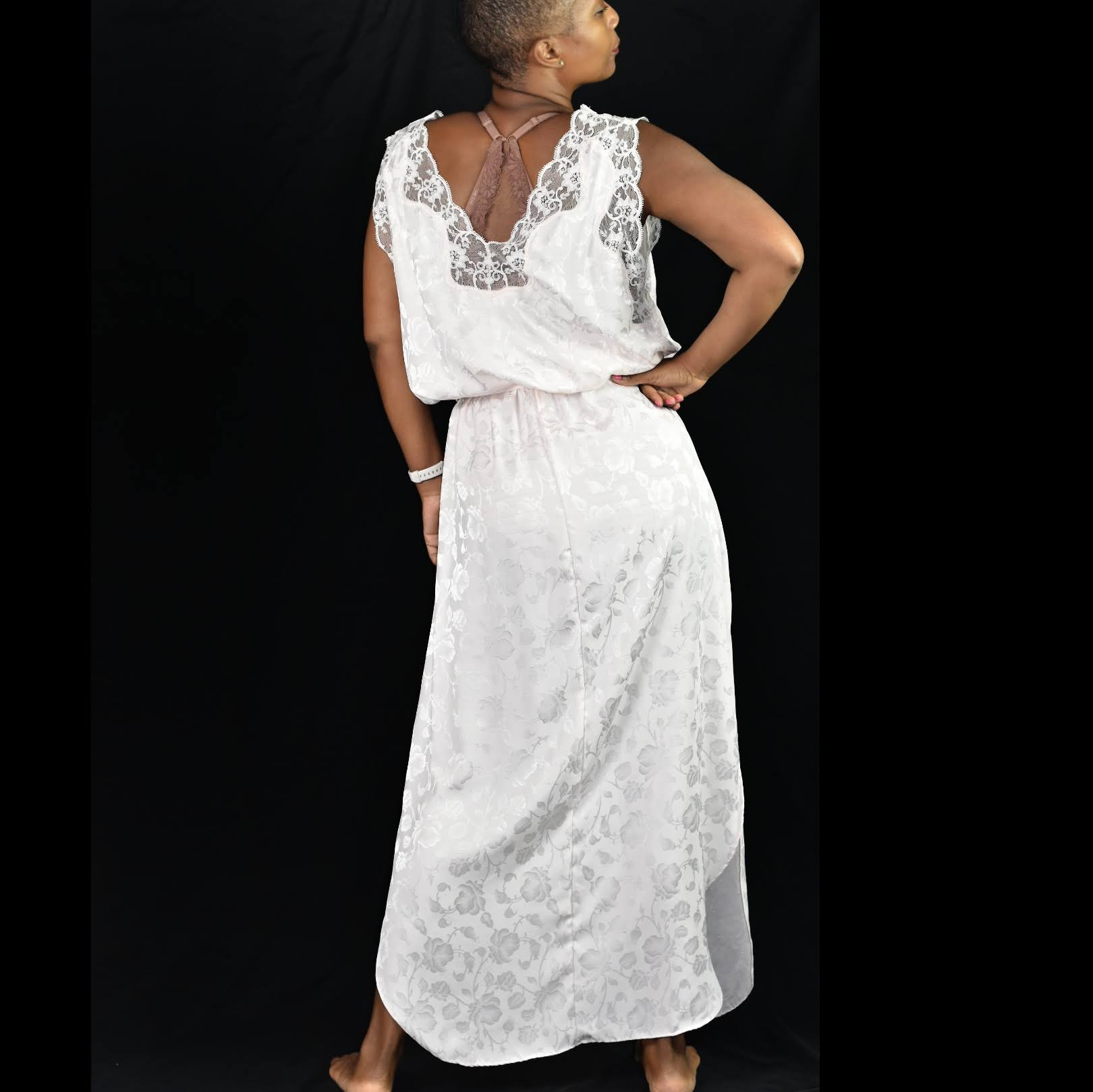 Vintage Barbizon Satin Jacquard Nightgown Size Large