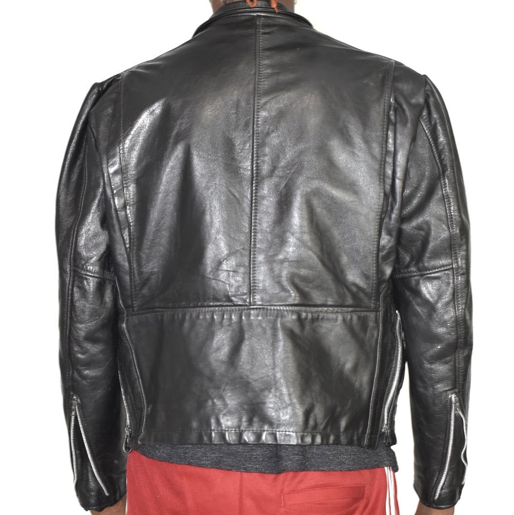 Vintage Sears Cafe Racer Biker Leather Jacket Size 40 Mens