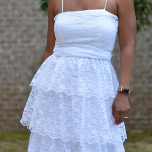 Vintage Tiered Maxi Dress White Lace Size Small