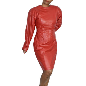 Vintage Red Leather Bodycon Dress Size 12 Large
