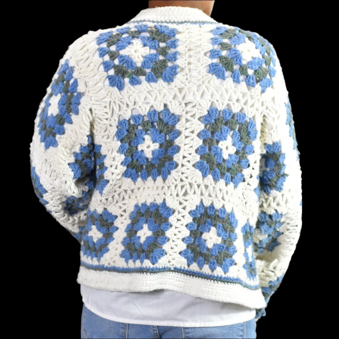 Vintage Granny Squares Cardigan Sweater Size Medium