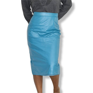 Vintage Turquoise Leather Pencil Skirt Size Large