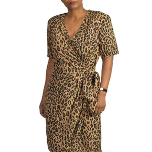 Vintage Victoria Silk Leopard Print Wrap Dress Size 8
