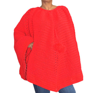 Vintage Red Cape Poncho Free Size