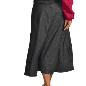 Vintage Orvis Black Jean Skirt High Waist Midi 80s Yoked Circle Denim Size Small