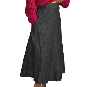 Vintage Orvis Black Jean Skirt High Waist Midi 80s Yoked Circle Denim Size Small