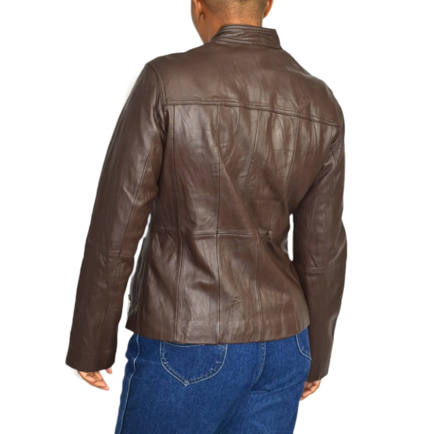 Chico's Davita Brown Leather Jacket Size Small