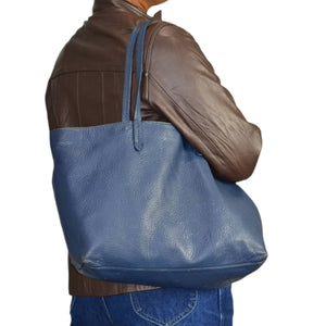 Brooks Brothers Blue Leather Tote Bag