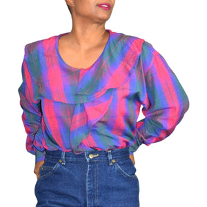 Vintage 90s Sorrel Jrs Ruffle Collar Plaid Shirt Size Medium