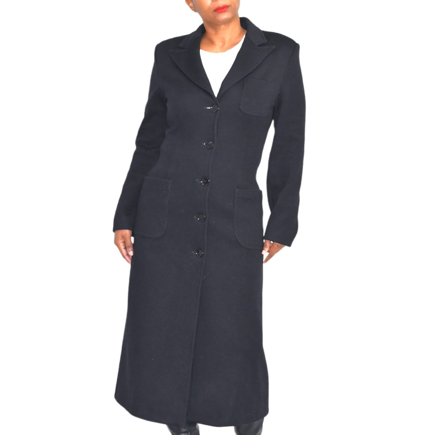 Armani Black Long Wool Coat Size Small