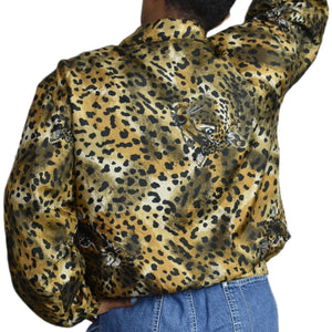 Vintage EVR Silk Leopard Print Bomber Jacket Size Small