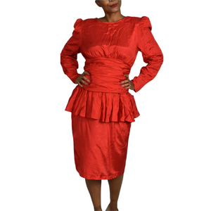 Vintage Contempo Casual Red Peplum Dress Size Medium
