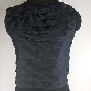 Fashioned by Gregory Top Size Small Black Vintage Ruffles Crop Back Buttons Chiffon Layers