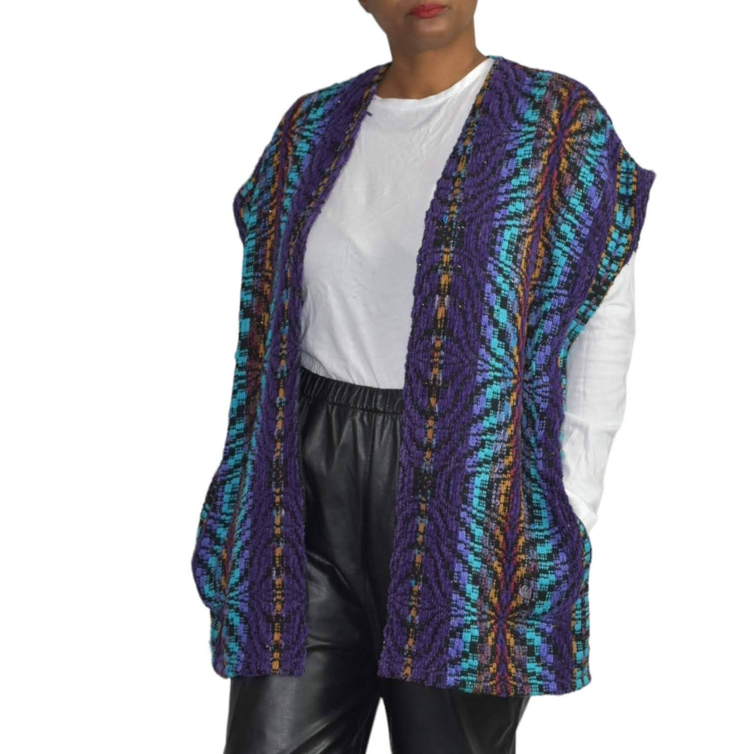 Barbara Holloway Handwoven Vest Purple Textile Fiber Wearable Art One Size S M L